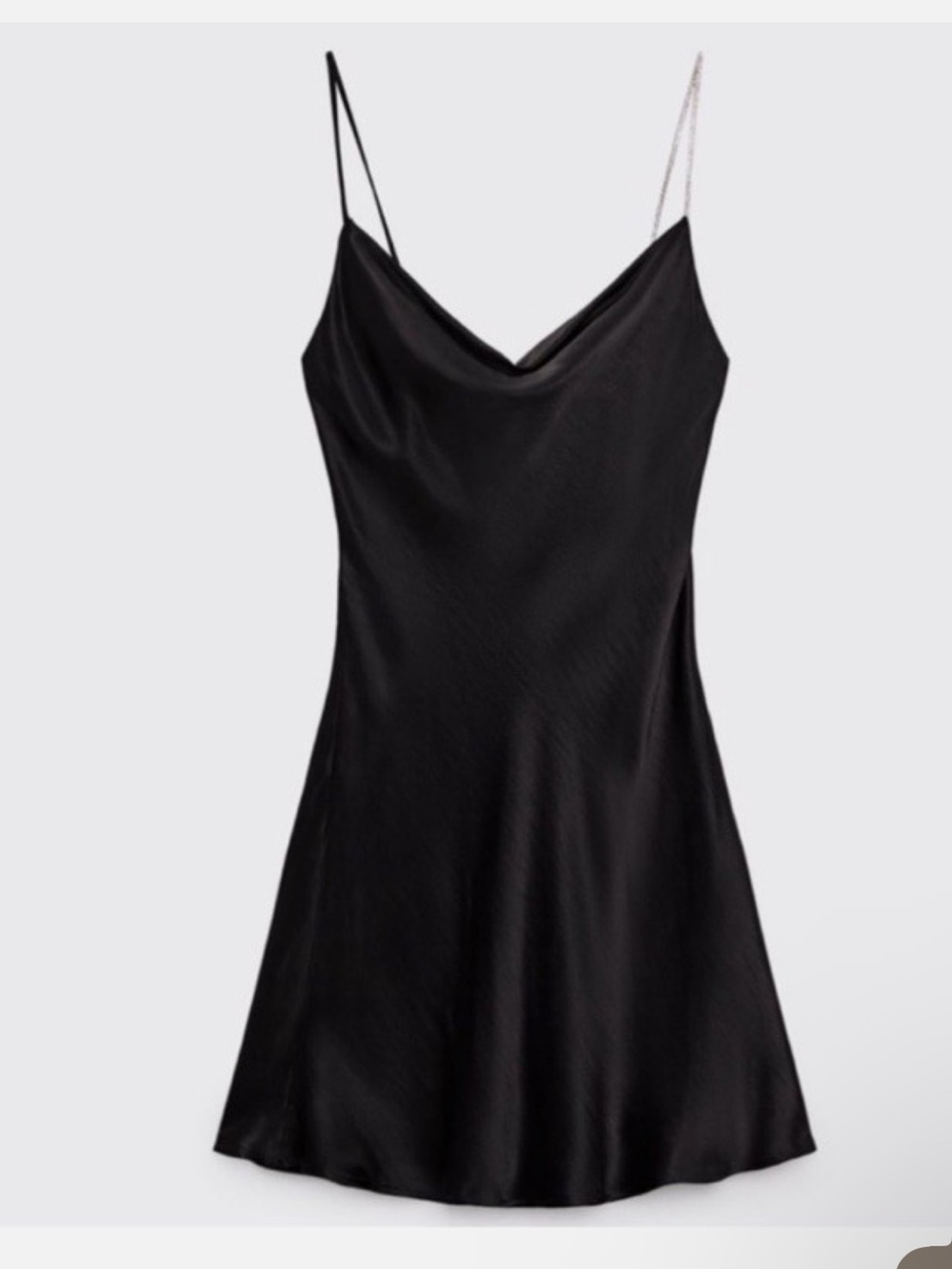 Zara Satin effect rhinestone strap cowl neck lingerie style black mini dess sz.M